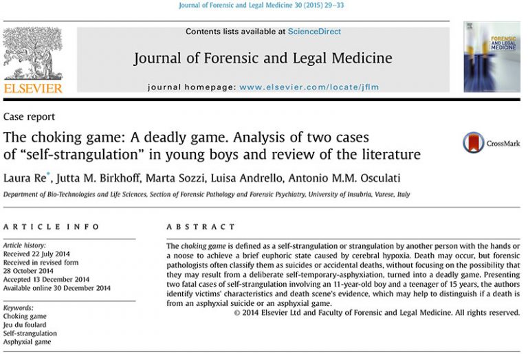 The choking game: A deadly game. Analysis of two cases of “self ...
